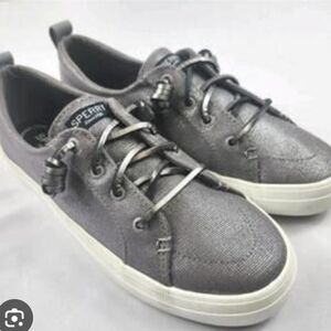 Sperry Metallic Gray Canvas Lace-Up Sneakers